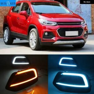 車用 1ペア DRL シボレー トラック ス 2017 2018 デイタイム ランニングライト フォグランプ カバー デイライト ターンイエローシグナルランプ付き - White and Yellow