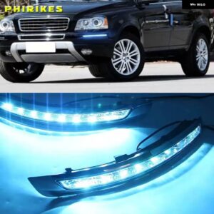 2個 車用 デイタイム ランニングライト LED DRL ボルボ XC90 2007-13 ランプ ウィンカー フォグランプ 点滅