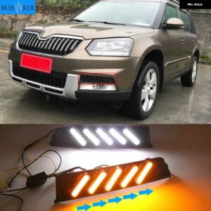 2個 シュコダ イエティ 2014-2017 LED デイタイム ランニングライト ウィンカーライト DRL フォグランプ ブレーキライト ランプ - White and Yellow