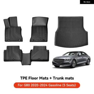 ジェネシス G80 G70 車用 四季対応 防水 滑り止め フット トランク マット ラゲッジマット TPE LHDセット フロアライナーマット 2021-2024 - G80 5Seats 4PCS