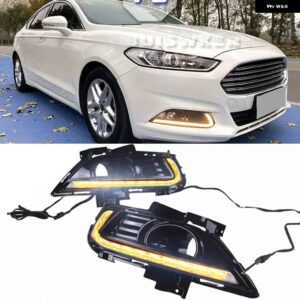 フォード モンデオ フュージョン 2013-16 車用 DRL LED デイタイム ランニングライト ターンイエローシグナル フォグランプ カバー 付き 2個 - WHITE