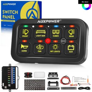 汎用 8ギャングスイッチ パネル RGBライト オンオフ 制御 電子パワーリレー LEDバックライト 車 SUV キャンピングカー RV マリン DIY - Without App control