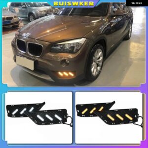 2PCS BMW X1 2013 2014 イエローウィンカーとブルーナイトライト LED DRL デイタイム ランニングライト デイライト付き - White and Yellow