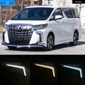1ペア LED デイタイム ランニングライト トヨタ アルファード 2018 2019 イエローウィンカーリレー 防水 12V DRL フォグランプ - White and Yellow