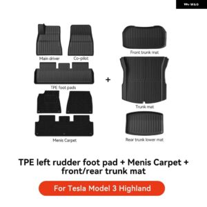 テスラ 2024 ハイランド モデル3 フルTPEフロアマット 防水 滑り止めマット フット パッド リア トランク マット カーアクセサリー - LED Floor Mat 9PCS