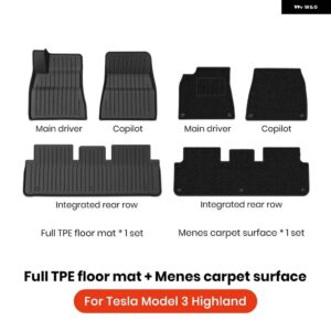 テスラ 2024 ハイランド モデル3 フルTPEフロアマット 防水 滑り止めマット フット パッド リア トランク マット カーアクセサリー - LED Floor Mat 6PCS