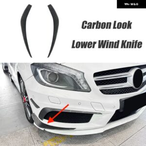 6個 車用フロント バンパー フォグランプ トリム カバー サイドフィン カナード スポイラー ステッカー メルセデス ベンツ A クラス W176 2013-2015 AMG - Lower Carbon