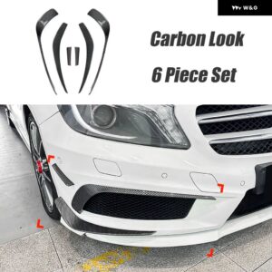 6個 車用フロント バンパー フォグランプ トリム カバー サイドフィン カナード スポイラー ステッカー メルセデス ベンツ A クラス W176 2013-2015 AMG - Carbon set