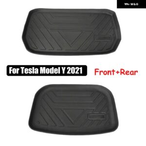テスラ モデルY 2021 TPE 車用フロント 収納 ボックス パッド リア トランク マット 防水 パッド ライナー トランク トレイ フロアマットセット - Front and Rear