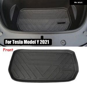 テスラ モデルY 2021 TPE 車用フロント 収納 ボックス パッド リア トランク マット 防水 パッド ライナー トランク トレイ フロアマットセット - Front Mat
