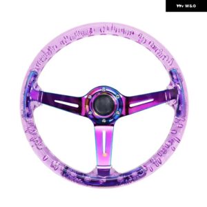 汎用 14インチ 350MM カーレーシング スポーツ スタイル クリスタルアクリル ステアリングホイール ネオクローム ブラケット 自動車用 6穴 - Purple