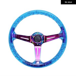 汎用 14インチ 350MM カーレーシング スポーツ スタイル クリスタルアクリル ステアリングホイール ネオクローム ブラケット 自動車用 6穴 - Dark Blue