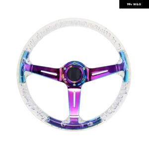 汎用 14インチ 350MM カーレーシング スポーツ スタイル クリスタルアクリル ステアリングホイール ネオクローム ブラケット 自動車用 6穴 - clear