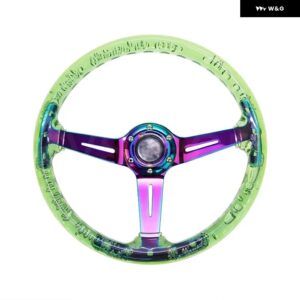 汎用 14インチ 350MM カーレーシング スポーツ スタイル クリスタルアクリル ステアリングホイール ネオクローム ブラケット 自動車用 6穴 - Green