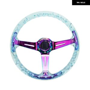 汎用 14インチ 350MM カーレーシング スポーツ スタイル クリスタルアクリル ステアリングホイール ネオクローム ブラケット 自動車用 6穴 - Light Blue