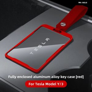 TESLA MODEL 3 MODEL Y アルミ 合金 キーカード車カードキー プロテクター ケースカバー フルカバー アクセサリーに適用 - red