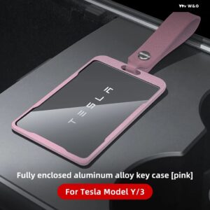 TESLA MODEL 3 MODEL Y アルミ 合金 キーカード車カードキー プロテクター ケースカバー フルカバー アクセサリーに適用 - Pink
