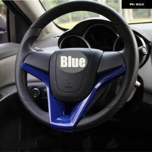 シボレー クルーズ セダン ハッチバック 2009-2014 車用 ステアリングホイール トリム カバー クローム ステッカー アクセサリー - ABS Blue