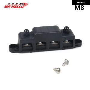 M8 M10 4ウェイ配線列バスバー端子台 配電ブロック 車/ツーリングカー/ヨットに最適 - M8-Black