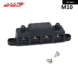 M8 M10 4ウェイ配線列バスバー端子台 配電ブロック 車/ツーリングカー/ヨットに最適 - M10-Black