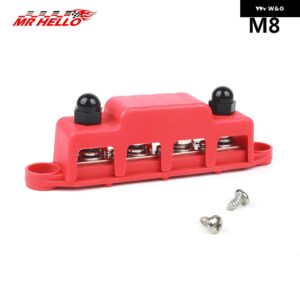 M8 M10 4ウェイ配線列バスバー端子台 配電ブロック 車/ツーリングカー/ヨットに最適 - M8-Red