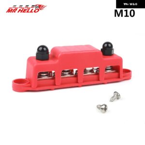 M8 M10 4ウェイ配線列バスバー端子台 配電ブロック 車/ツーリングカー/ヨットに最適 - M10-Red