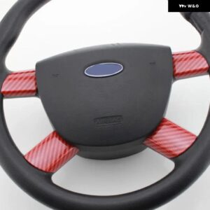 ABS 車用 ステアリングホイール 装飾 カバー ステッカー スパンコール インテリア アクセサリー フォード フォーカス 2 MK2 2005-2014 - Carbon Fiber Red