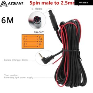6M/10Mメーター 4PIN/5PIN 車用RCA カーリバースリアビュー パーキング カメラ ビデオ 延長 ケーブル 2.5MMジャック - 5pin male-2.5 jack