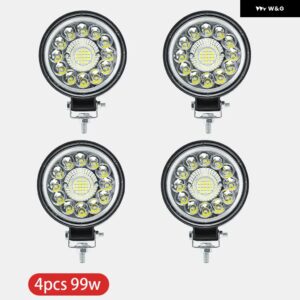 オートワークライト 99W 123W LEDライト ラウンドスクエアLED オフロード LEDバー 4インチ スポットフラッド フォグランプ 12V 24V オフロード 4X4 1/2/4個 - type A 99w 4pcs