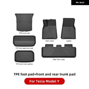テスラ モデルY モデル3 全ウェザー型 防水 TPEシートカバー フット パッド トランク マット 2021-2023 テスラ カーアクセサリー - MY 6-piece