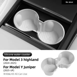 テスラ モデル3 ハイランド 2024 モデルY ジュニパー 2025 2026年以降 シリコン センター コンソール ウォーターカップ ホルダー ノンスリップカップマット - LHD RHD White