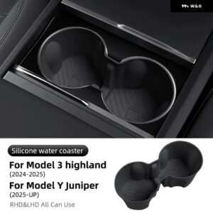 テスラ モデル3 ハイランド 2024 モデルY ジュニパー 2025 2026年以降 シリコン センター コンソール ウォーターカップ ホルダー ノンスリップカップマット - LHD RHD Black