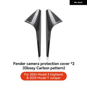 テスラ モデル3 Y ハイランド ジュニパー 2025 サイド カメラ カバー レンズ プロテクター ABS カメラ カバー ブラック ファイバーパターン アクセサリー - Glossy black