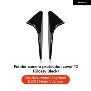テスラ モデル3 Y ハイランド ジュニパー 2025 サイド カメラ カバー レンズ プロテクター ABS カメラ カバー ブラック ファイバーパターン アクセサリー - Glossy