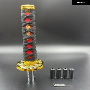 カーアクセサリー 汎用 15CM 20CM カタナ サムライソード シフト ノブ シフター アダプター 付き ギア シフト ノブ ほとんど車 - 15cm black and red