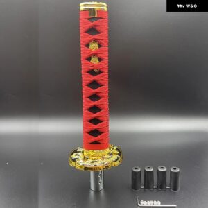 カーアクセサリー 汎用 15CM 20CM カタナ サムライソード シフト ノブ シフター アダプター 付き ギア シフト ノブ ほとんど車 - 20cm red