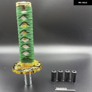 カーアクセサリー 汎用 15CM 20CM カタナ サムライソード シフト ノブ シフター アダプター 付き ギア シフト ノブ ほとんど車 - 15cm green