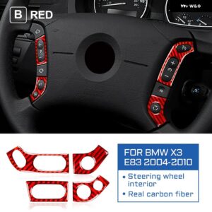 カーボン BMW E83 X3 2004-2010 E83 インテリア トリム 車 ステアリングホイール ボタン フレーム カバー ステッカー 車 スタイリング 装飾 - red