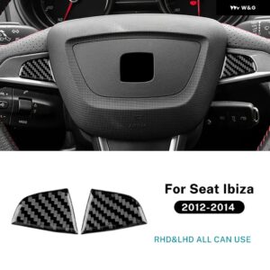 セアト イビサ 2012 2013 2014 LHD RHD 車用 ステアリングホイール センターボトム 装飾 フレーム トリム アクセサリーリアルソフトカーボン ステッカー - Both Side Black