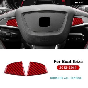 セアト イビサ 2012 2013 2014 LHD RHD 車用 ステアリングホイール センターボトム 装飾 フレーム トリム アクセサリーリアルソフトカーボン ステッカー - Both Side Red