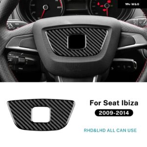 セアト イビサ 2012 2013 2014 LHD RHD 車用 ステアリングホイール センターボトム 装飾 フレーム トリム アクセサリーリアルソフトカーボン ステッカー - Center Black
