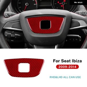 セアト イビサ 2012 2013 2014 LHD RHD 車用 ステアリングホイール センターボトム 装飾 フレーム トリム アクセサリーリアルソフトカーボン ステッカー - Center Red