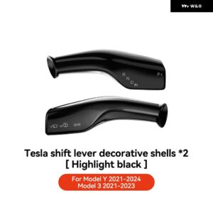 カーボン ステアリングホイール ウィフトプロテクションカバー テスラ モデル3 Y 2021-2023 ABSカーコラム シフト ノブカバー 装飾 - bright black