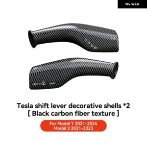 カーボン ステアリングホイール ウィフトプロテクションカバー テスラ モデル3 Y 2021-2023 ABSカーコラム シフト ノブカバー 装飾 - Carbon fiber black