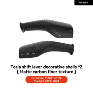 カーボン ステアリングホイール ウィフトプロテクションカバー テスラ モデル3 Y 2021-2023 ABSカーコラム シフト ノブカバー 装飾 - matte carbon fiber
