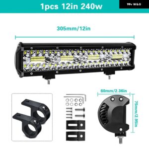 LED作業灯 ライトバー フラッドLED コンボビーム スポットライト LED 12V 24V 6000K 4X4 オフロード車 トラック ATV SUV 4/7/9/12/15/20インチ - 12inch 1PCS 240W