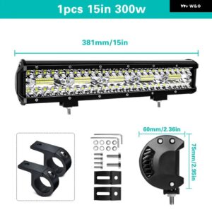 LED作業灯 ライトバー フラッドLED コンボビーム スポットライト LED 12V 24V 6000K 4X4 オフロード車 トラック ATV SUV 4/7/9/12/15/20インチ - 15inch 1PCS 300W