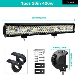 LED作業灯 ライトバー フラッドLED コンボビーム スポットライト LED 12V 24V 6000K 4X4 オフロード車 トラック ATV SUV 4/7/9/12/15/20インチ - 20inch 1PCS 420W