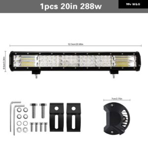 LED作業灯 ライトバー フラッドLED コンボビーム スポットライト LED 12V 24V 6000K 4X4 オフロード車 トラック ATV SUV 4/7/9/12/15/20インチ - 20inch 1PCS 288W