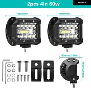 LED作業灯 ライトバー フラッドLED コンボビーム スポットライト LED 12V 24V 6000K 4X4 オフロード車 トラック ATV SUV 4/7/9/12/15/20インチ - 4inch 2PCS 60W